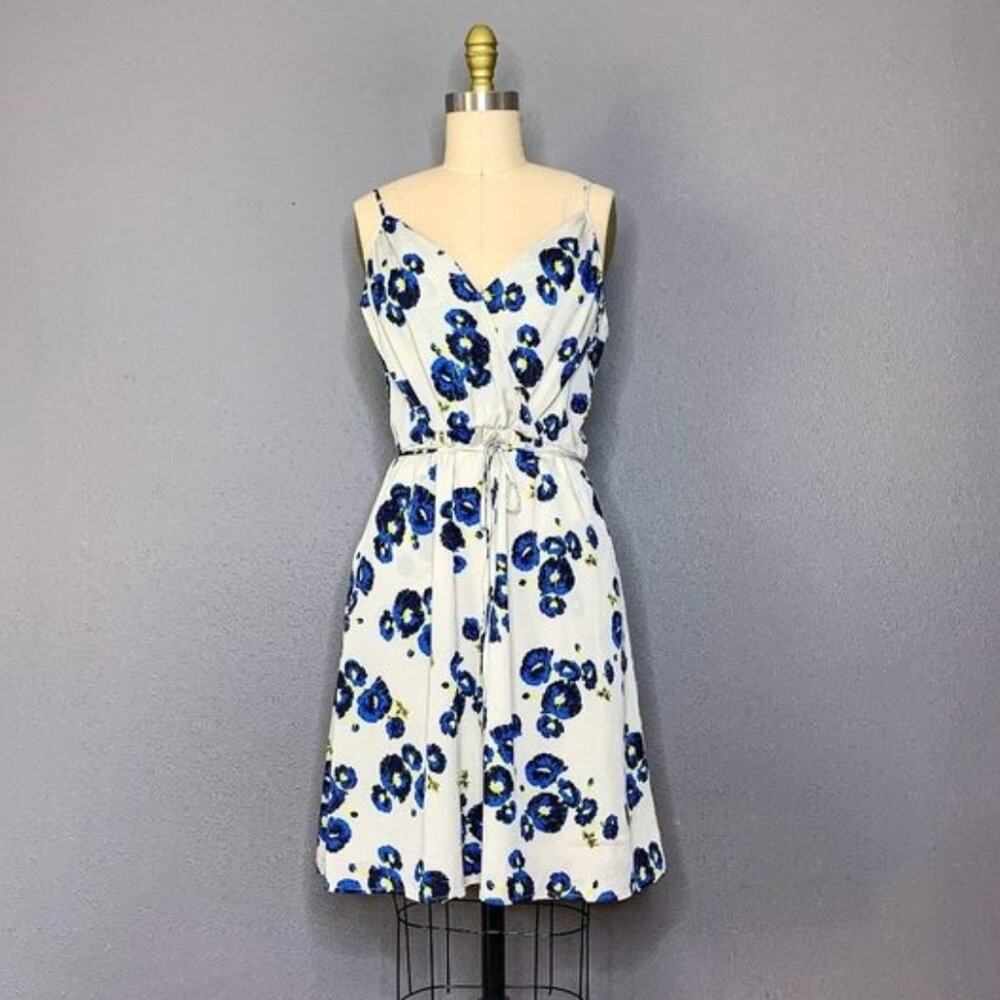 YUMI KIM Womens White/Blue Floral Goddess Fit and Flare Sleeveless Dress Small